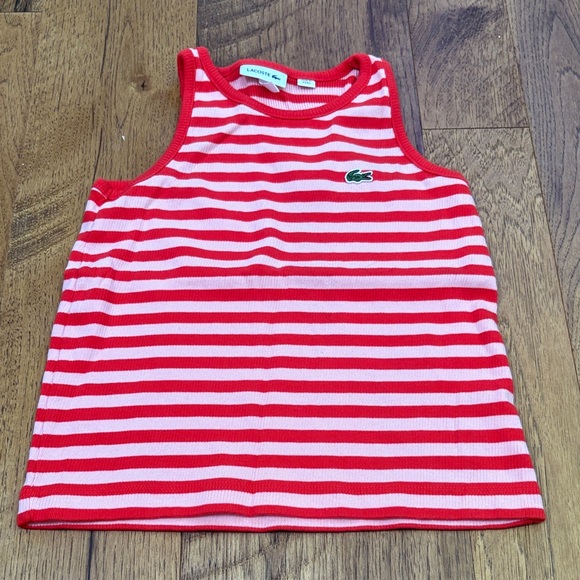 Lacoste Girl’s Red and Pink Striped Tank Top Size 6 - Picture 1 of 4